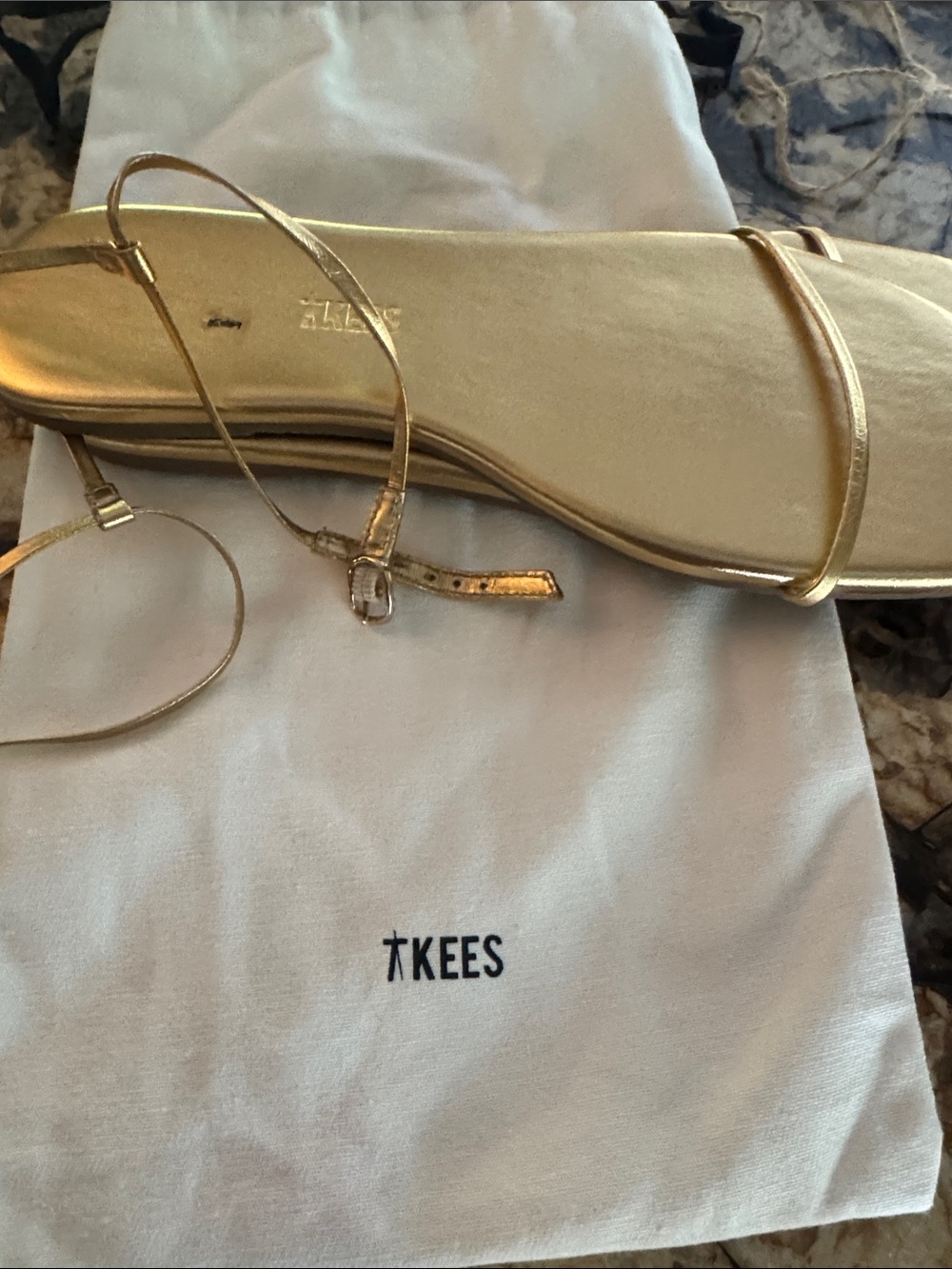 TKEES Metallic Gold Slim-Strap Square-Toe Sandals - Picture 3 of 3
